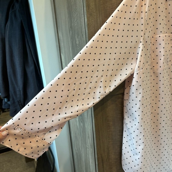 Talbots Woman 2X Button Top Pink Black Polka Dot Long Roll Tab Sleeves - Picture 6 of 11
